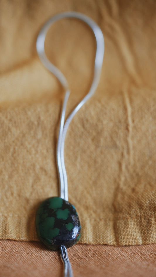 Fancy Bolo Tie Pre-order  // Oval Hubei Turquoise x Sterling Silver Snake Chain
